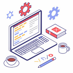 Laptop coding programming software development workspace