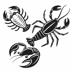 Professional crayfish lobster shrimp clipart set transparent background