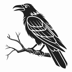 Obraz premium Majestic raven perched on a branch silhouette