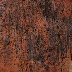Abstract close-up of rust and aged paint on a corroded metal surface. Peeling layers, streaks, and...