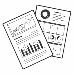 Business documents showing charts graphs data analysis