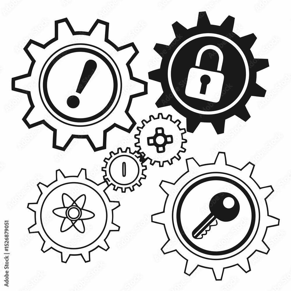 Poster interlocking gears representing security and innovation