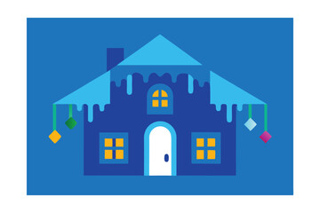 Cozy Winter House Festive Snow-Covered Home Illustration