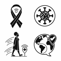 Professional black icons set global health awareness