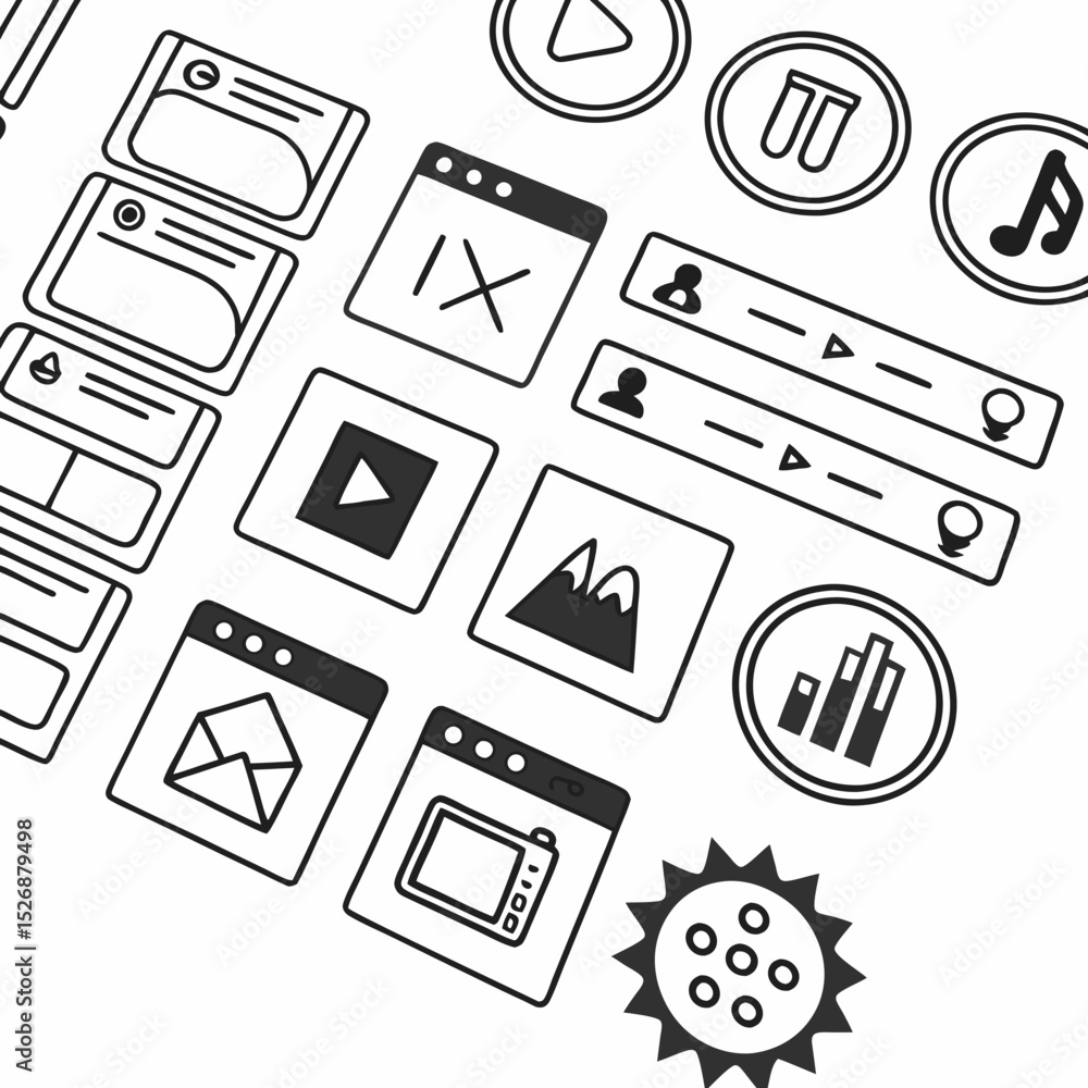 Poster clean ui icons set, isolated vector graphics, transparent background