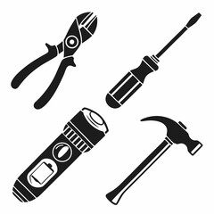 Professional tool icons set isolated on white background