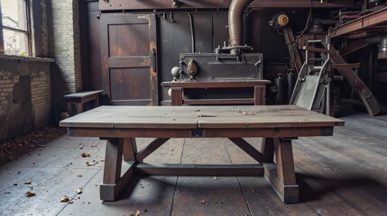 Rustic Wooden Table in Industrial Setting