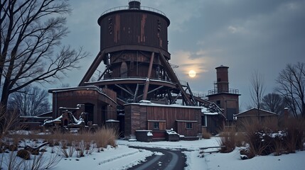 Abandoned Industrial Facility at Sunset