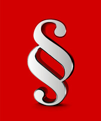 Golden Glossy Metallic Section Sign Representing Legal and Law Concepts with Minimalist Design. Vector illustration on red background