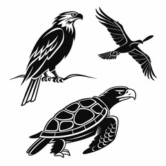 Majestic eagle, soaring hawk, and wise turtle