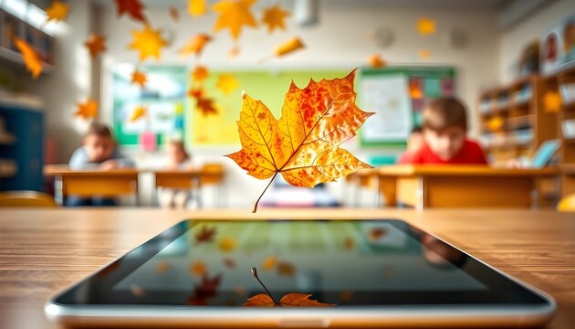 Falling leaves learning experience classroom digital interaction autumn close-up nature integration