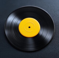 Vinyl record sits on a textured surface. Music, audio, entertainment, vintage, classic, retro, old school.