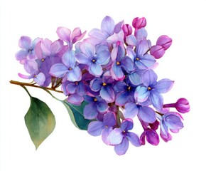 Watercolor Lilac Branch Isolated on White Background - Delicate Floral Illustration for Spring, Summer, and Botanical Designs (Hand-Painted)
