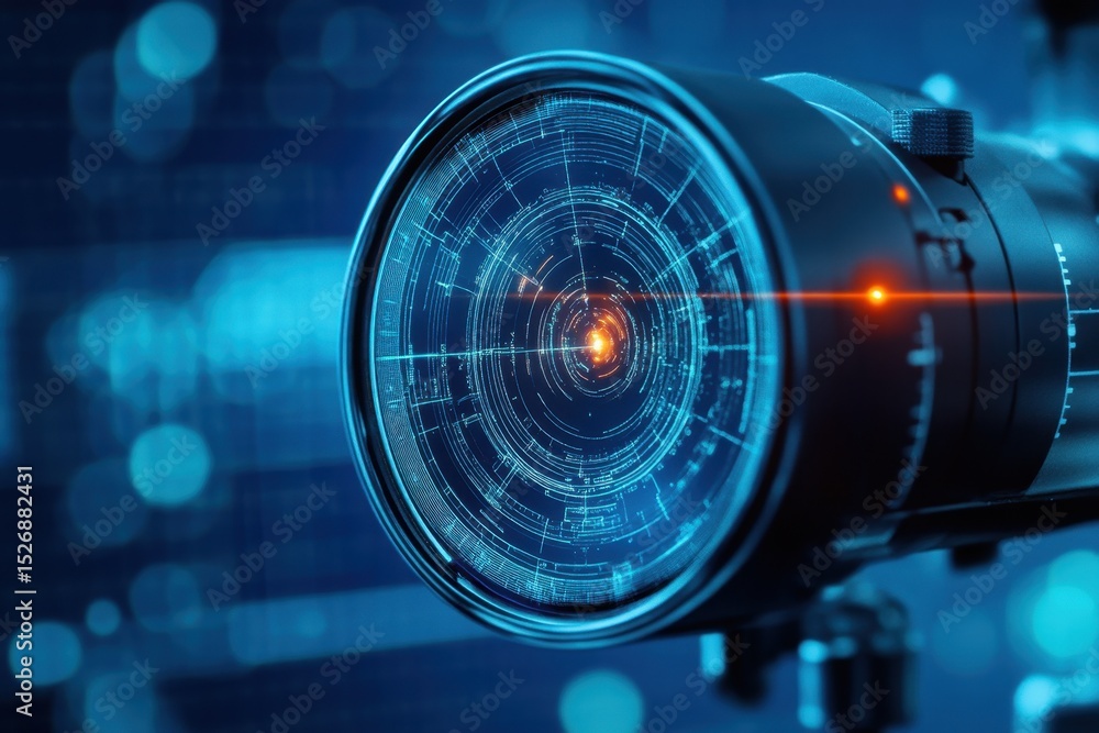 Poster digital scope scanning blue background illustrates advanced technology in data analysis, digital sco