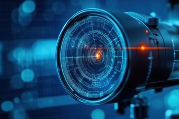 Digital scope scanning blue background illustrates advanced technology in data analysis, digital scope scanning over blue background