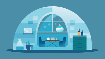 The minimalistic decor of the igloo promotes a clutterfree and calm environment allowing for better focus and productivity.. Vector illustration