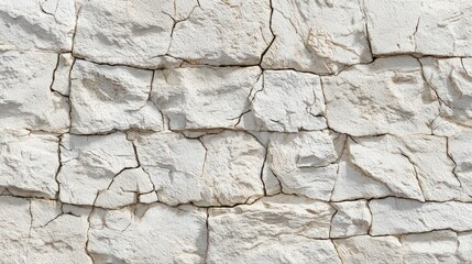 White stone wall with cracks and rough texture. Wall background, architecture, masonry, exterior design.