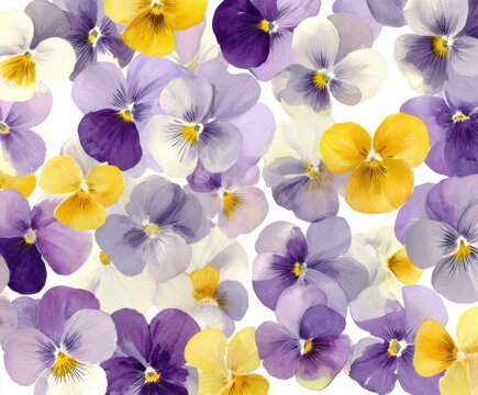Watercolor Pansies Pattern - Floral Background with Purple, Yellow, and White Flowers