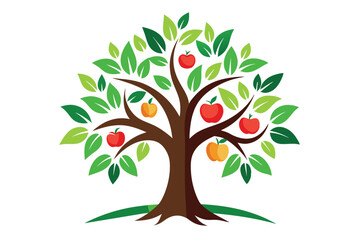 Obraz premium Lush Fruit Tree Illustration Abundant Apples, Peaches, and Vibrant Leaves