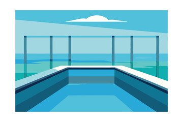 Obraz premium Modern Pool with Transparent Glass Walls Overlooking Scenic 