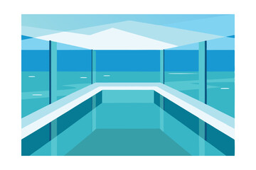 Modern Pool with Transparent Glass Walls Overlooking Scenic 