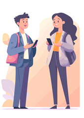 Modern Communication: Young adult engaged in conversation while looking at smartphone.