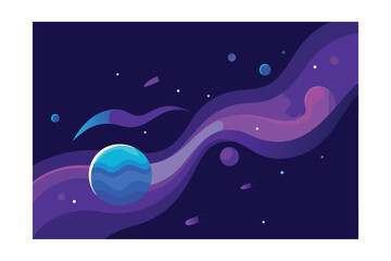 Purple Blue Space Nebula Stretching Across Sky Vector 