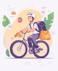 Cycling Courier: A cheerful courier pedals his bicycle, expertly delivering fresh meals with efficiency, depicted in a captivating illustration of modern convenience.