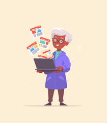 Digital Maestro: A skilled elderly woman masterfully navigates a laptop, her expertise and finesse transforming a digital world.