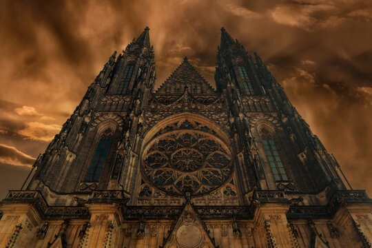 Cathedral of St. Vitus, Wenceslas and Vojtech - a Gothic Catholic cathedral in Prague Castle, seat of the Archbishop of Prague. The cathedral is ranked among the pearls of European Gothic