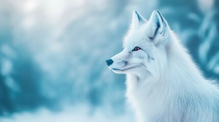 Arctic Fox in Winter Wonderland: A stunning arctic fox with pristine white fur stands majestically in a serene winter landscape.
