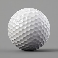 White golf ball sits isolated against gray backdrop. Sporting equipment, golf, recreation, athletic, competitive.