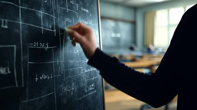 Teacher chalking complex math equations