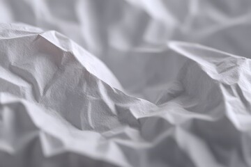 Crumpled white paper texture fills the frame, abstract and subtle. Close-up shot, soft lighting, minimalist background.