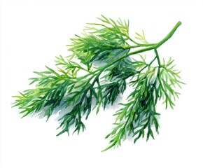 Fototapeta premium Watercolor Dill Illustration - Fresh Herb, Culinary Ingredient, Isolated on White Background - Botanical Art for Recipes and Food Design