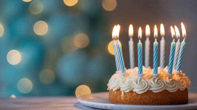 Birthday Cake with Lit Candles Festive Celebration