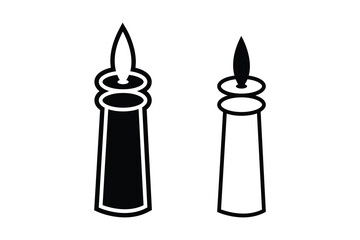 Candle silhouette art vector with line art on white background