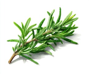 Fototapeta premium Watercolor Rosemary Sprig Illustration - Culinary Herb, Aromatic Ingredient, Isolated on White Background, Detailed Botanical Art
