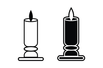 Candle silhouette art vector with line art on white background