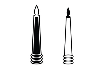 Candle silhouette art vector with line art on white background