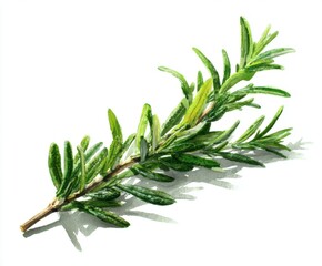 Fototapeta premium Watercolor Rosemary Sprig Illustration: A Fresh Herb for Culinary and Artistic Creations (Isolated on White Background)