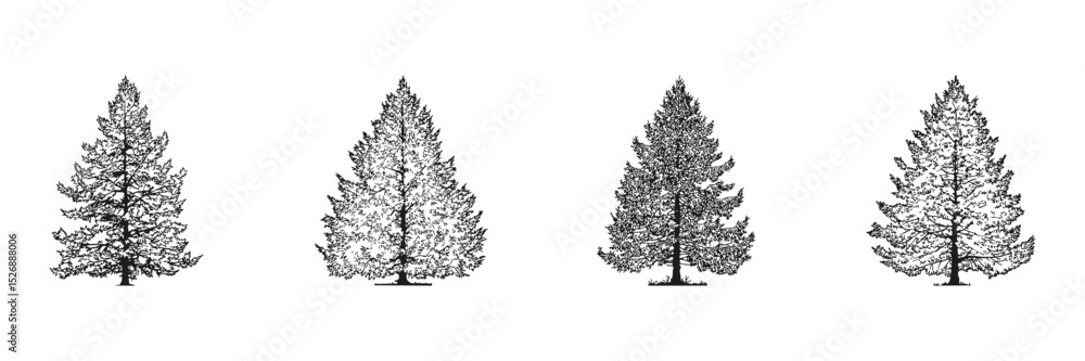 Poster evergreen tree silhouette set. landscape architecture and environmental design collection. isolated 