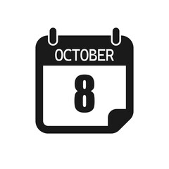 Vector icon page day calendar - 8 October month