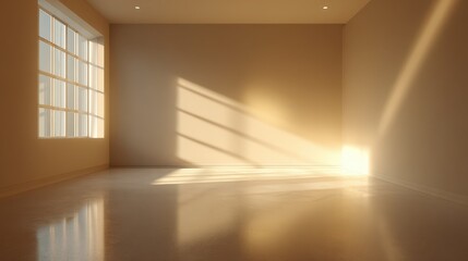 Sunlight shines into an empty room. Architecture, light, interior, minimalism, clean space, home design.