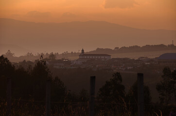 Silhouette of Iglesia de Yacuanquer at Warm Sunset, Nariño