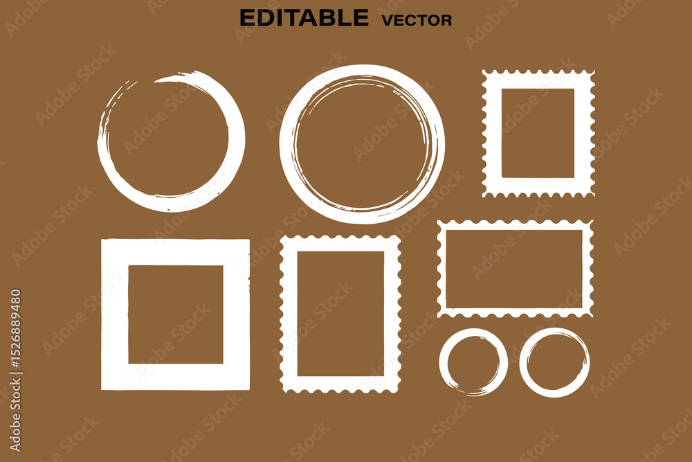 Poster vector set of white frames and circles on brown background for design elements