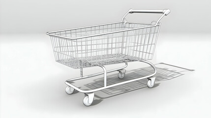 White Wireframe Shopping Cart 3D Render