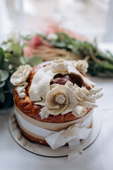 Traditional Ukrainian Wedding Bread with Symbolic Decorations