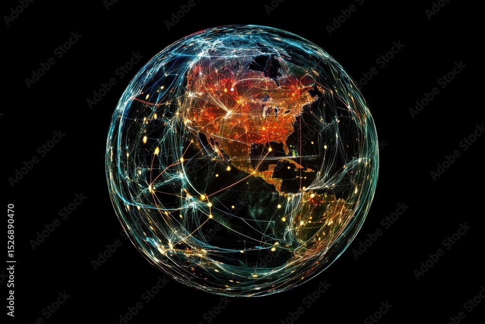 Poster globe representing data processing over a network of connections showcasing global connectivity, glo