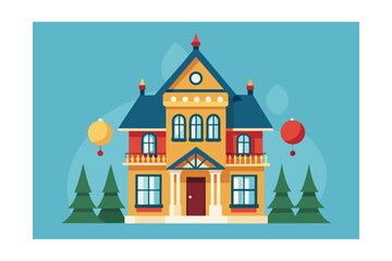 Victorian Christmas House Illustration 